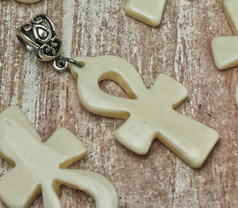 Bone Ankh Pendant silver bail