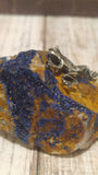 Blue azurite with metal frog figure