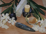 Spa Towel massage Oil gemstone wand Relax Therapeutic Luxury Flower Healing Candle Labradorite