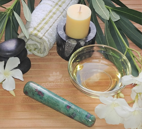 Spa Towel massage Oil gemstone wand Relax Therapeutic Luxury Flower Healing Candle Ruby Zoisite