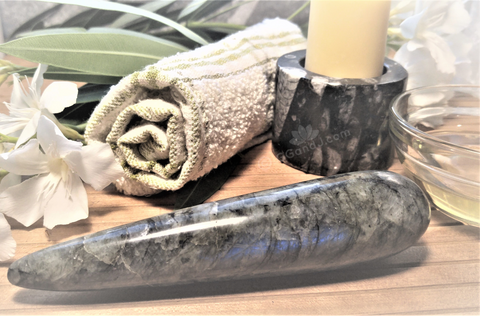 Spa Towel massage Oil gemstone wand Relax Therapeutic Luxury Flower Healing Candle Labradorite