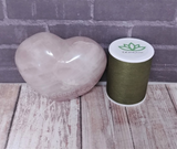 Rose Quartz Wand with thread spool size reference GGandJ.com