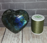 Labradorite Heart from Madagascar GGandJ.com with thread spool size reference