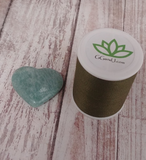 Amazonite heart with thread spool size reference
