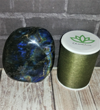 Labradorite with thread spool size reference
