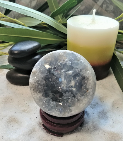 Spa Luxury Relax Reiki Energy Healing Meditation Natural Gemstone Mineral Gypsy Gems & Jewelry GGandJ.com Celestite Sphere Naturally Unique