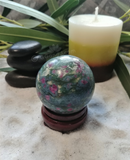 Spa Luxury Relax Reiki Energy Healing Meditation Natural Gemstone Mineral Gypsy Gems & Jewelry GGandJ.com Ruby Fuchsite Sphere Naturally Unique