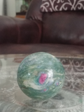 Home Decor Gemstone Mineral Naturally Unique Ruby Zoisite Sphere in Living Room on GGandJ.com