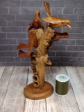 Indonesian Wood art birds in tower gypsy gems & jewelry naturally unique with thread spool size reference