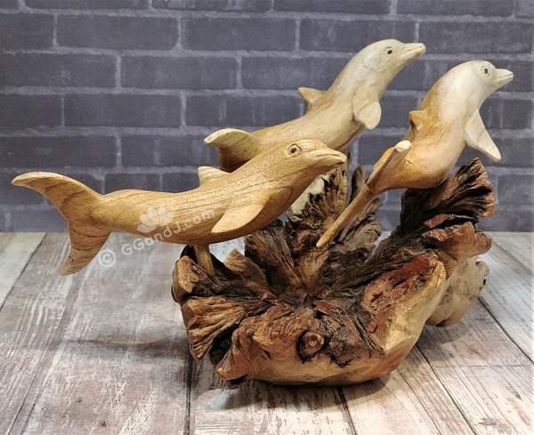 Sculpture Bois Fer à Cheval (bois De Fer) – Dauphin Sautant, Finition Brillante