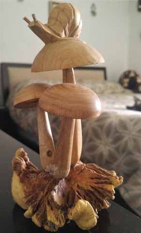 Handcarved wood snail on mushroom from Indonesia GGandJ.com Home Decor bedroom decor