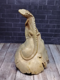 Hand carved hunting reptile figure on Gypsy Gems & Jewelry GGandJ.com wood lizard wooden reptile