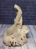 Hand carved hunting reptile figure on Gypsy Gems & Jewelry GGandJ.com wood lizard wooden reptile