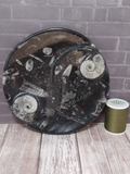 Ammonite fossil ying yang plate on ggandj.com gypsy gems & jewelry with thread spool size reference