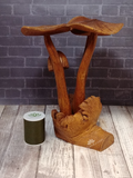 Wooden Mushroom Statue with thread spool size reference
