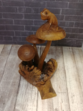 Wood Mushroom Statue with frog from Indonesia Gypsy Gems & Jewelry