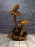 Side View of Wooden frog on mushroom Reptile Lizard figure on GGandJ.com Naturally Unique Gypsy Gems & Jewelry