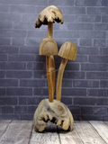 Hand carved mushroom figure on Gypsy Gems & Jewelry GGandJ.com wood lizard wooden reptile  with thread spool size reference