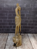 Hand carved crane figure on Gypsy Gems & Jewelry GGandJ.com wood lizard wooden reptile  with thread spool size reference