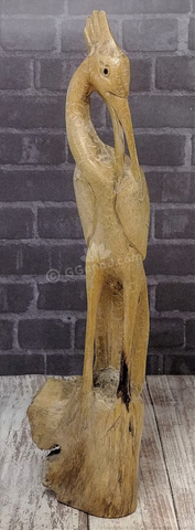 Hand carved crane figure on Gypsy Gems & Jewelry GGandJ.com wood lizard wooden reptile  with thread spool size reference