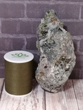Epidote on Clear Quartz with Copper with thread spool size reference