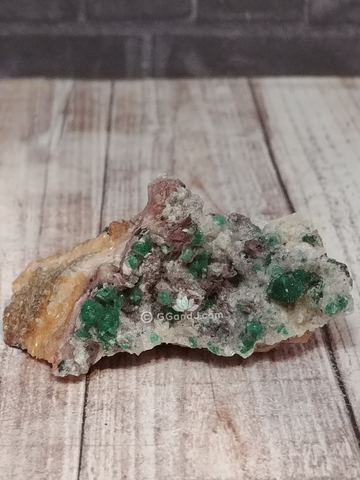 Green Epidote with white calcite on Pink Barite from Morocco Rough Mineral
