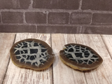 Septarian Nodule Pair with wood grain and brick background