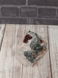 Cobalto Calcite on wood grain and brick background