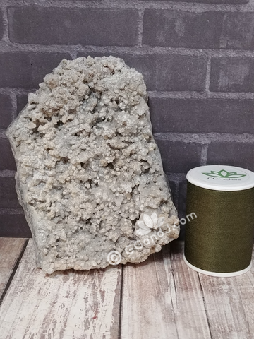 Chalcedony and Calcite with thread spool size reference