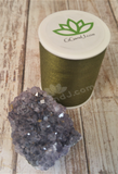 Natural Purple Amethyst Crystal from Brazil on wood grain background with size reference GGandJ.com AR7505