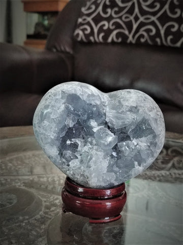 Home Decor Blue Gemstone Mineral Naturally Unique Celestite Heart in Living Room on GGandJ.com