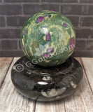 Fossil Candle Holder / Gemstone Stand with Ruby Zoisite Sphere GGandJ.com
