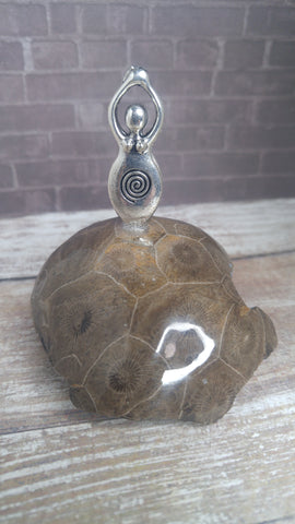 Goddess figure on polished coral fossil natural gift idea