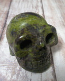 Green and Black Handcarved Kambaba Jasper Skull