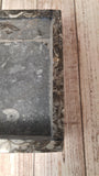 Closeup of side of fossil box from Morocco