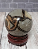 Natural Septarian from Madagascar Carved Sphere Gemstone Yellow Calcite Brown Aragonite GGandJ.com