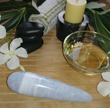 Celestite Wand Spa Towel massage Oil gemstone wand Relax Therapeutic Luxury Flower Healing Candle septarian