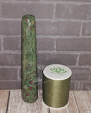 Ruby Zoisite wand from India with thread spool size reference
