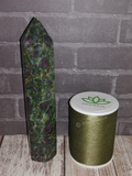 Ruby Zoisite Obelisk from India with thread spool size reference