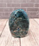 Blue Apatite Cut Base Gemstone Freeform Tower Carved Mineral