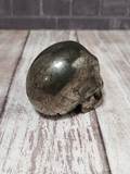 Rear view of hand carved gemstone skull