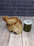 Wood frog with thread spool size reference hand carved wood gift frog amphibian reptile
