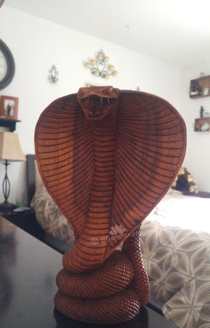 Wood Cobra Statue in bedroom Reptile room decor
