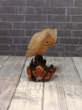 Hand Carved Wood Owl on Natural burl knot Gift for owl lovers