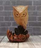 Hand carved Indonesian wood owl art on GGandJ.com Gypsy Gems & Jewelry Naturally Unique