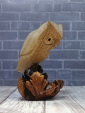 Side View of Wooden owl figure on GGandJ.com Naturally Unique Gypsy Gems & Jewelry