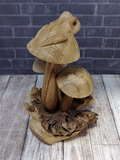 Side View of Wooden frog on mushroom figure on GGandJ.com Naturally Unique Gypsy Gems & Jewelry