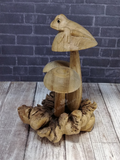 Wood Mushroom Statue with frog from Indonesia Gypsy Gems & Jewelry