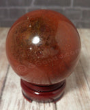 Red and Brown Jasper Sphere on wooden base by Gypsy Gems & Jewelry