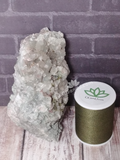 Natural green Prehnite with Epidote Gemstone Crystal from Morocco on GGandJ.com with thread size reference